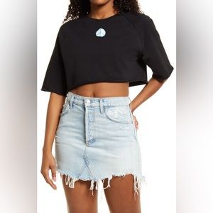 bp Cropped Tee Y2K Peace Sign Patch Cotton Shirt Size Small